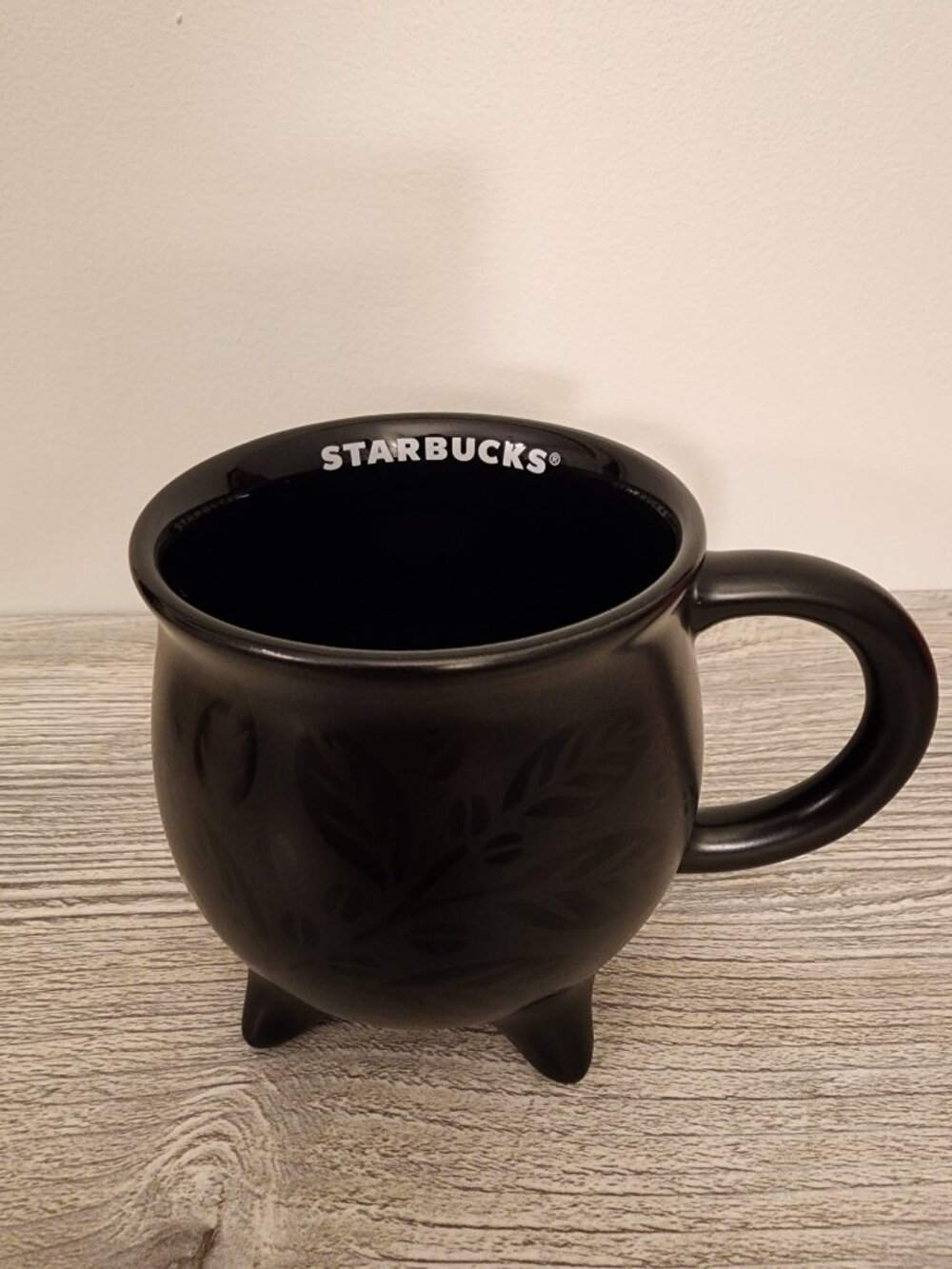 Starbucks Coffee Cauldron Mug 2026 Halloween Black Cup Embossed Leaves NWT